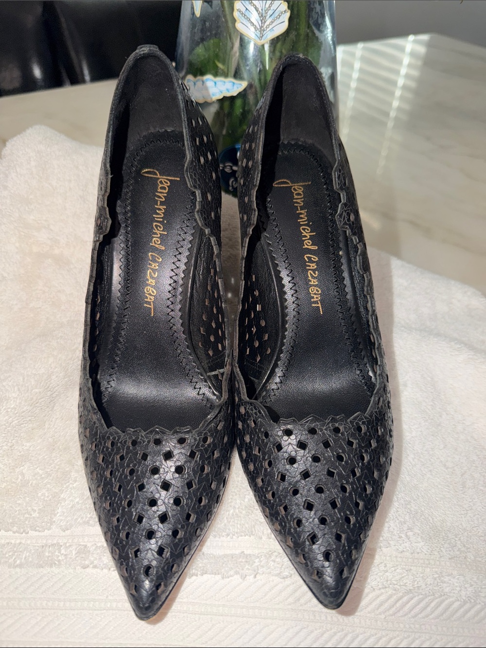 Jean-Michel Cazabat Black Perforated Leather Pointed Heel